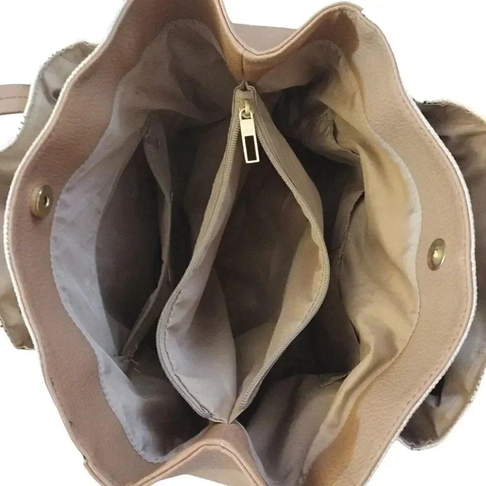 RELIC Printed Cream Canvas and Tan Faux Leather Shoulder Tote‎ Bag